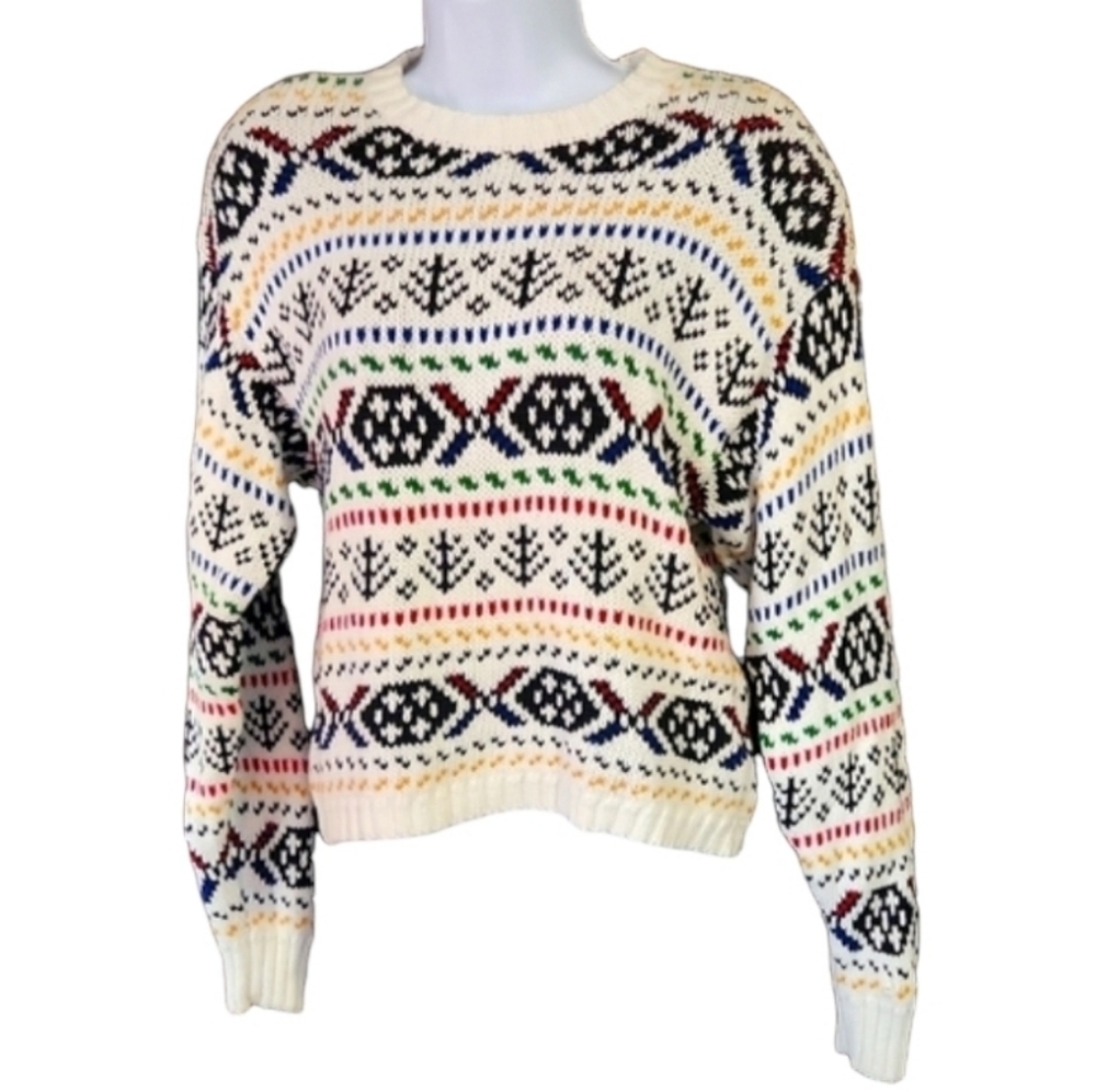 Liz Claiborne Vintage Patterned Cream Sweater